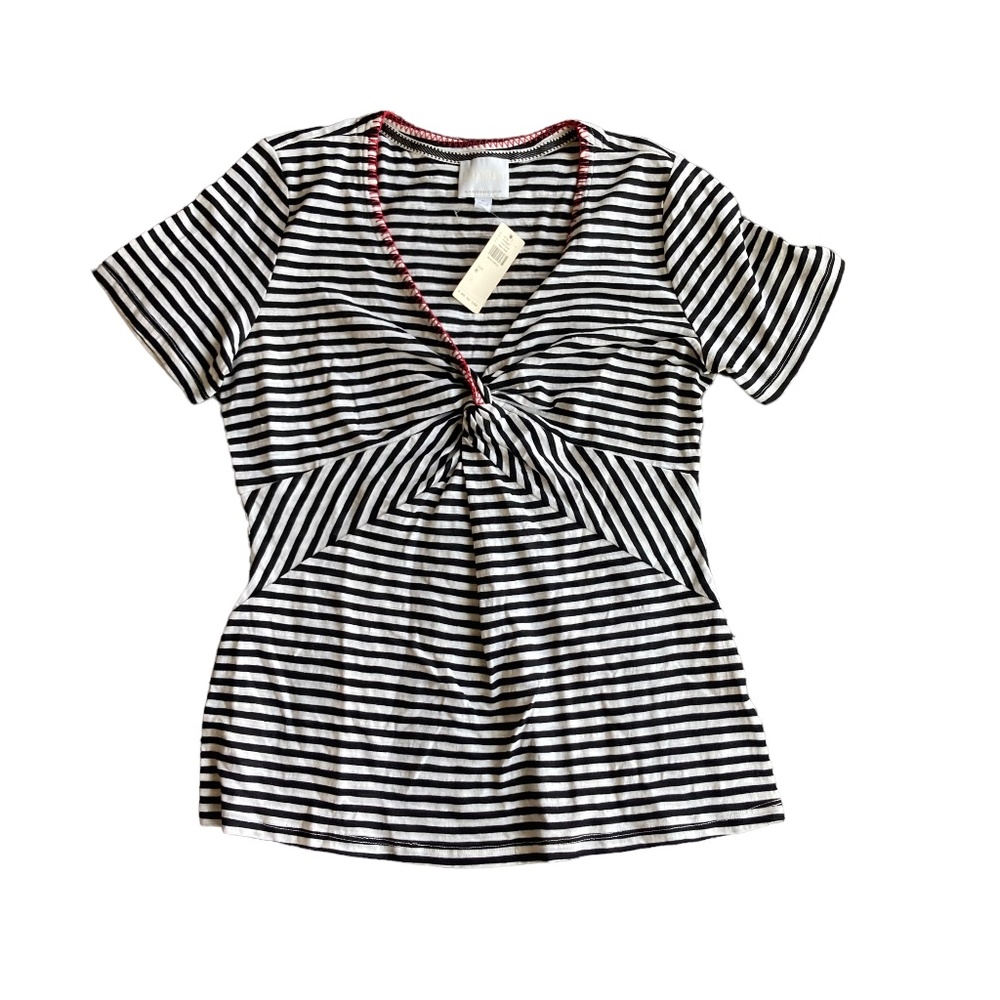 Anthropologie Ett:twa Black And White Striped Twist Front Top Size M BNWT